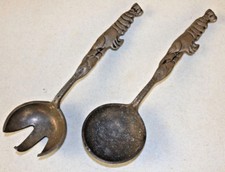 Large Big Salad Fork Spoon Vintage SET Serving Metal Lobster Buffet MCM XT