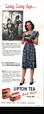 1947 Lipton Tea Teresa Wright Actress Color Vintage Print Ad 949