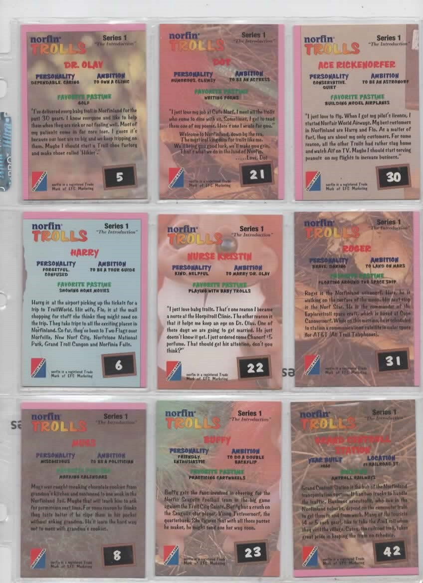 1992 Norfin Trolls Trading Card NEW (NOT Used) UNCIRCULATED