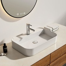 Keramik Waschbecken Wandh&auml;ngend Waschtisch Aufsatzwaschbecken Rechteckig EMKE