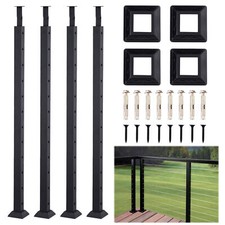 4X Cable Railing Post Deck Railing 42"x1.5"x1.5" Black Post w Pre-Drilled Holes