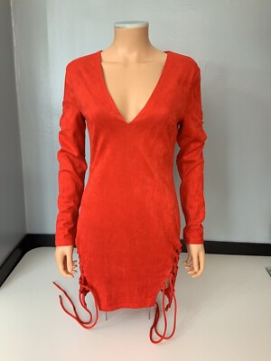 Vera Lucy New Long Sleeve Rouge Dress Size Large L Uk 10