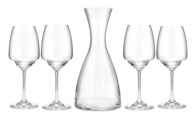 Crystalex 31A48/SET Giselle 5-pcs Wine Set, Decanter 40.5 oz + 4 Glasses 15.4 oz