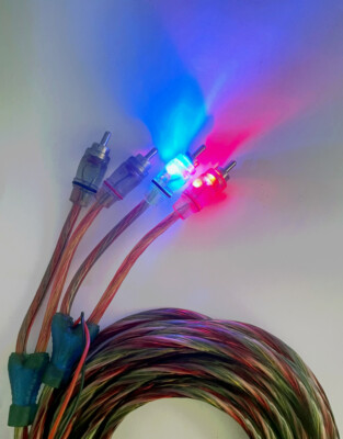 12, 15, 20 FT RCA AUDIO CABLE 100% COPPER, LED LIT TIP, REMOTE WIRE, CAR AUDIO