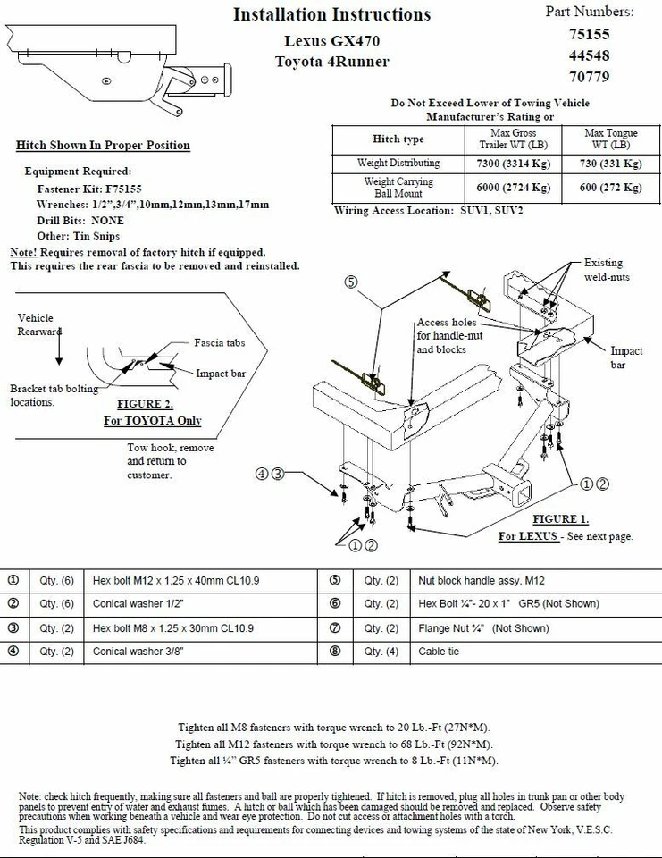 Enganche de remolque para 03-09 Lexus GX470 Toyota 4Runner todos los estilos receptor de 2" Foto 4 de 4
