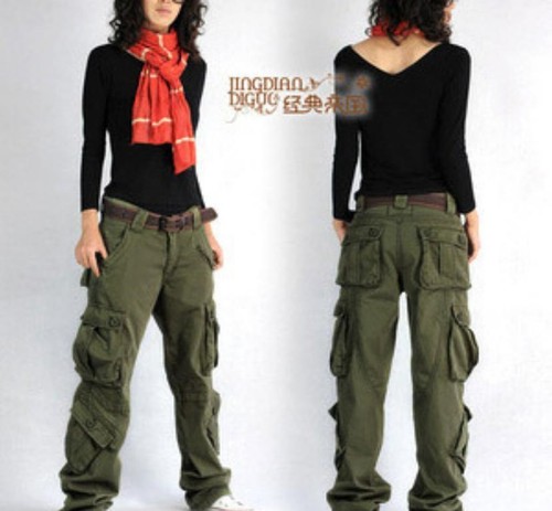Para mujer bolsillo Militar Pantalones Cargo Hip-Hop suelto harén Pantalones  Bombachos Camo Nuevo | eBay
