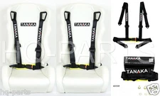 2 X TANAKA UNIVERSAL BLACK 4 POINT BUCKLE RACING SEAT BELT HARNESS