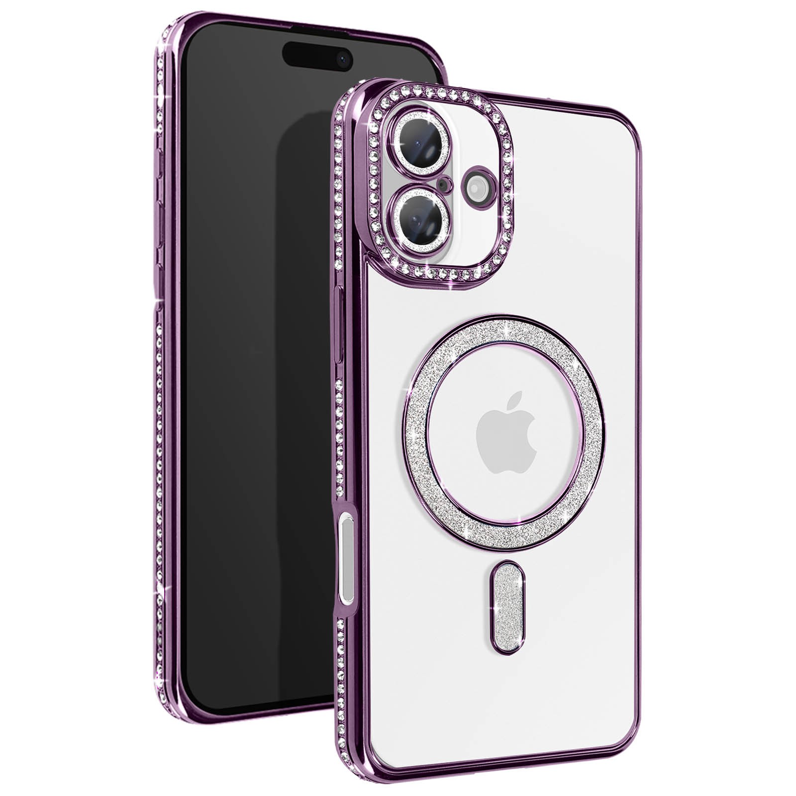 Coque iPhone 16 Avizar Diamond Violet Motif Strass Protection Arrière Translucide