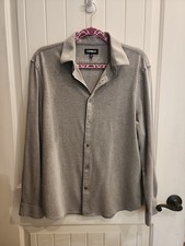 express size l mens gray Cotton Polyester Button Down Long Sleeve Shirt