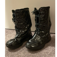 Khombu Girls Black Quilted Faux Fur Lined Winter Snow Boots US Size 4