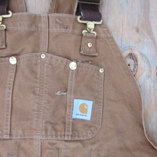 Vintage Carhartt Bib Overalls Mens 44x30 Duck Tan Canvas R02 BRN Quilt Lined USA