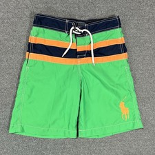 Polo Ralph Lauren Boys Swim Trunks Board Shorts Big Pony Green/Orange Sz M 10-12