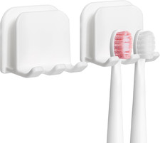 2-Piece Set of White self-Adhesive Wall-Mounted Waterproof Toothbrush Holders E