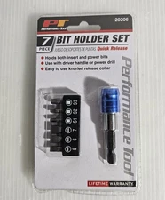 Performance Tool 7 Piece Quick Release Bit Holder Set NEW