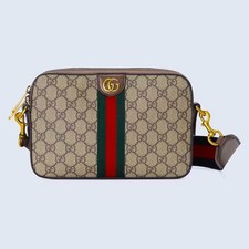 Gucci GG Monogram Logo Web Ophidia Small Crossbody Bag Beige