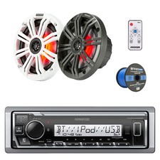 Kenwood Marine Receiver, 2x 6.5" LED Speakers, 4x Grilles, LED Controller, Wire