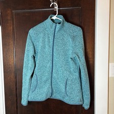 Eddie Bauer Women s Jacket Large Radiator Fleece Heather Green Full Zip Collared