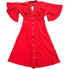 Boohoo Button Down Midi Dress Womens 12 Red Angel Sleeve GZZ21673-157-20