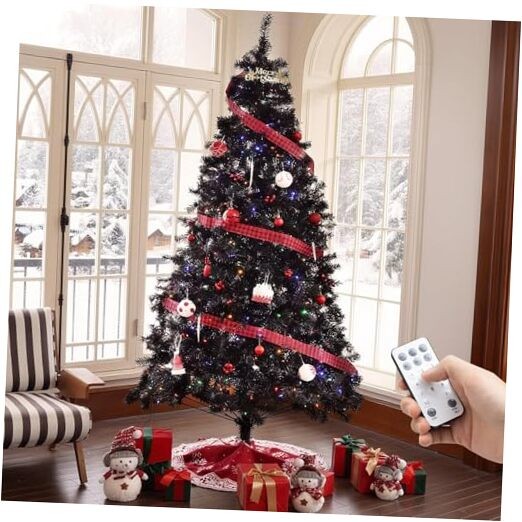 Christmas Tree Prelit, 1500 PVC Branch Tips & 600 LED Lights & 11 7.5FT Black