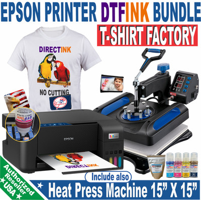 Epson Printer with DTF ink- Heat Press Machine 15x15 T-Shirt Print Start Bundle