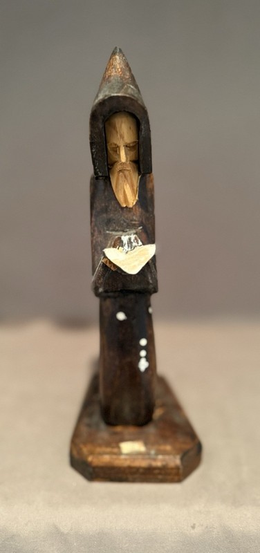 Vintage, Hand-Carved Wood Hooded Monk Figurine w/ Bible Mexican Folk Art 1960’s