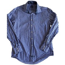 English Laundry Men's Button Down Shirt Blue Stripe Long Sleeve Casual 16 34/35