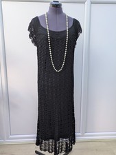 Monsoon Dress Size 18 1920s style Black Crochet Scallop hem + slip + beads