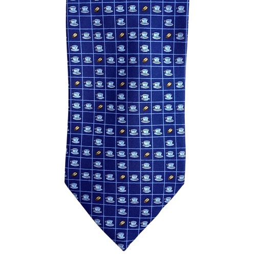 LONGCHAMP- Blue Coffee Cup Print Silk tie