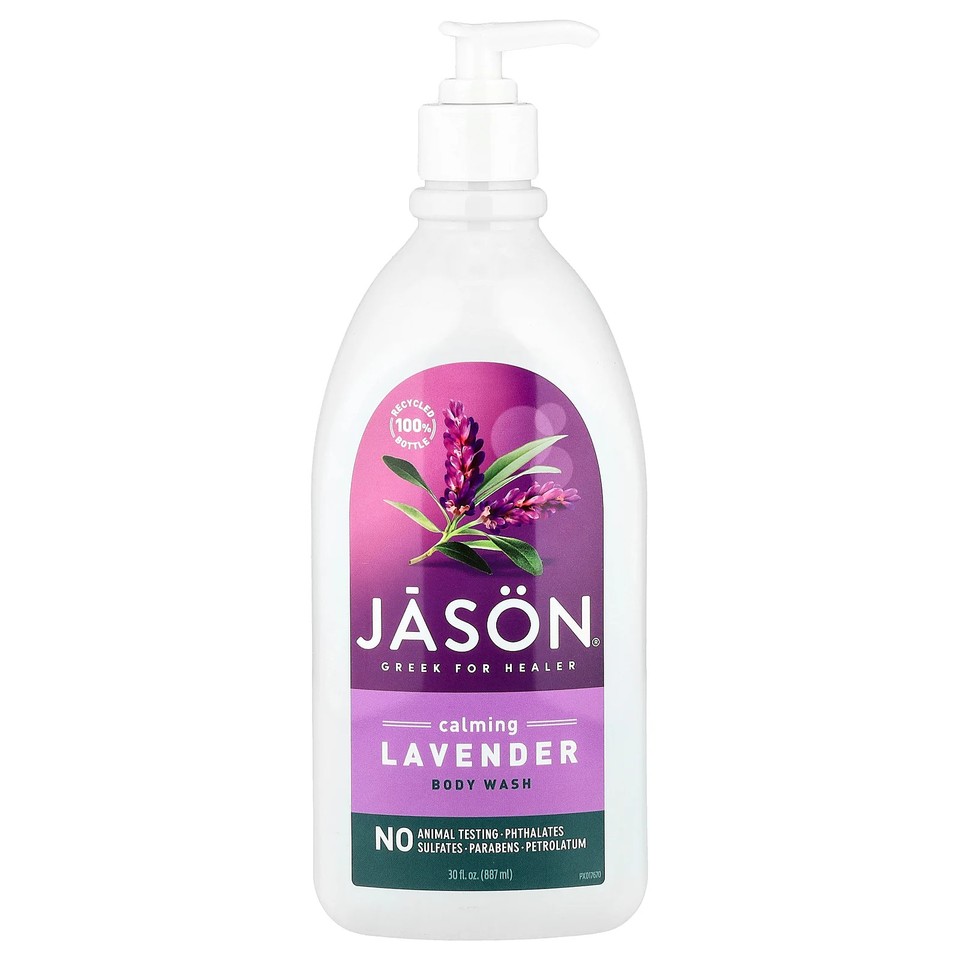 Jason Natural Body Wash Calming Lavender 30 fl oz 887 ml Leaping Bunny, No