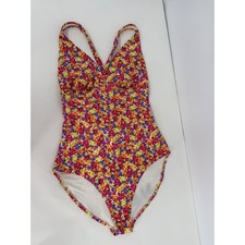 Old Navy Womens Ditsy Floral One Piece Swimsuit Multicolor V-Neck Tie Back Sz S