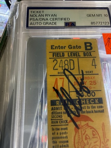 Nolan Ryan Autographed Ticket Stub PSA/DNA Certified Gem Mint 10