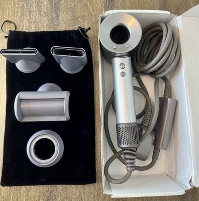 Dyson Supersonic Hair Dryer Silver/Gray w/ Attachments And Bag Tested Works