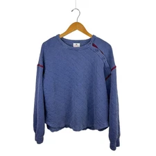 Sundry Quilted Sweatshirt 3 Blue Buttons Relaxed