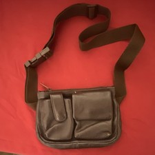 Brown Leather Small Waist Pack w/ Adjustable Nylon Strap Buckle, Hiking
