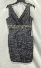 Eliza J Women's Steel Gray V-Neck Embellished Ruched Sheath Dress Sz 8 NWT