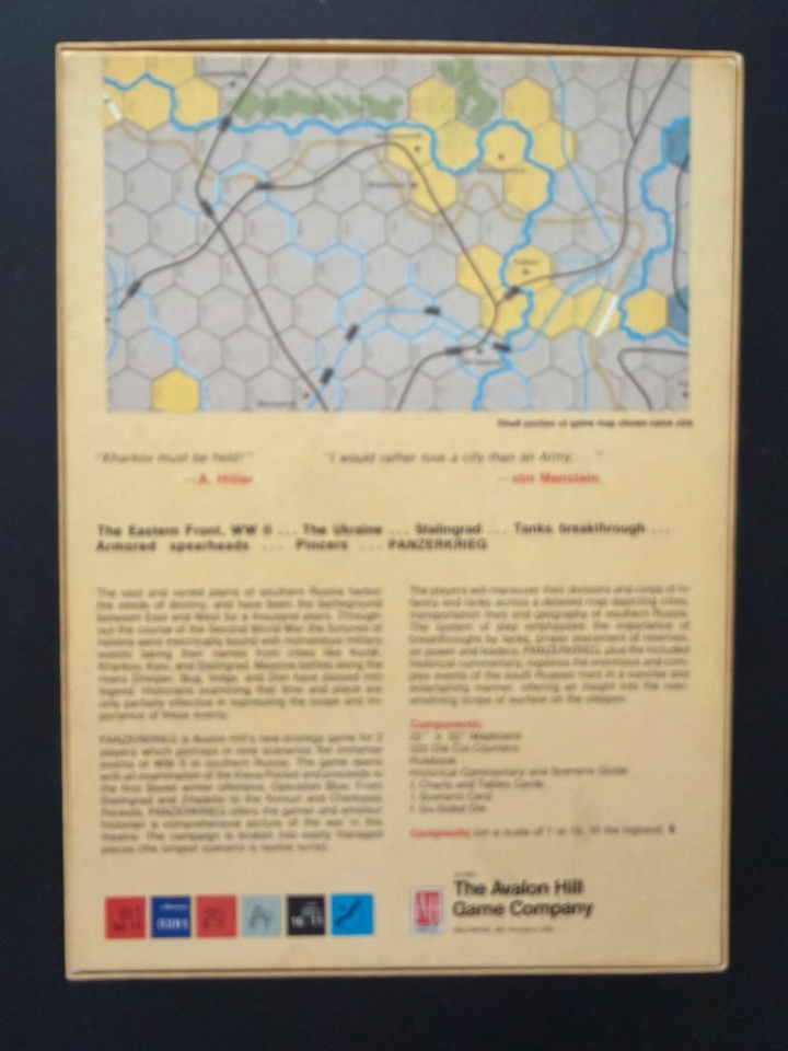 Panzerkrieg - WWII Von Manstein & HeeresGruppe - Avalon Hill UNPUNCHED ...