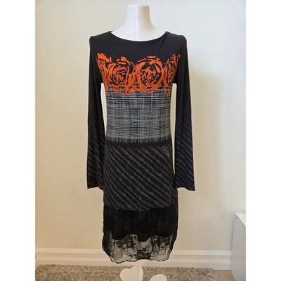 Save The Queen Italy Abstract Print Lace Hem Dress Womens Large Avant Garde