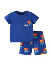Children's Tee and Shorts Set Dark Blue Floral Short Sleeve Top for Boys 3-8 Yea