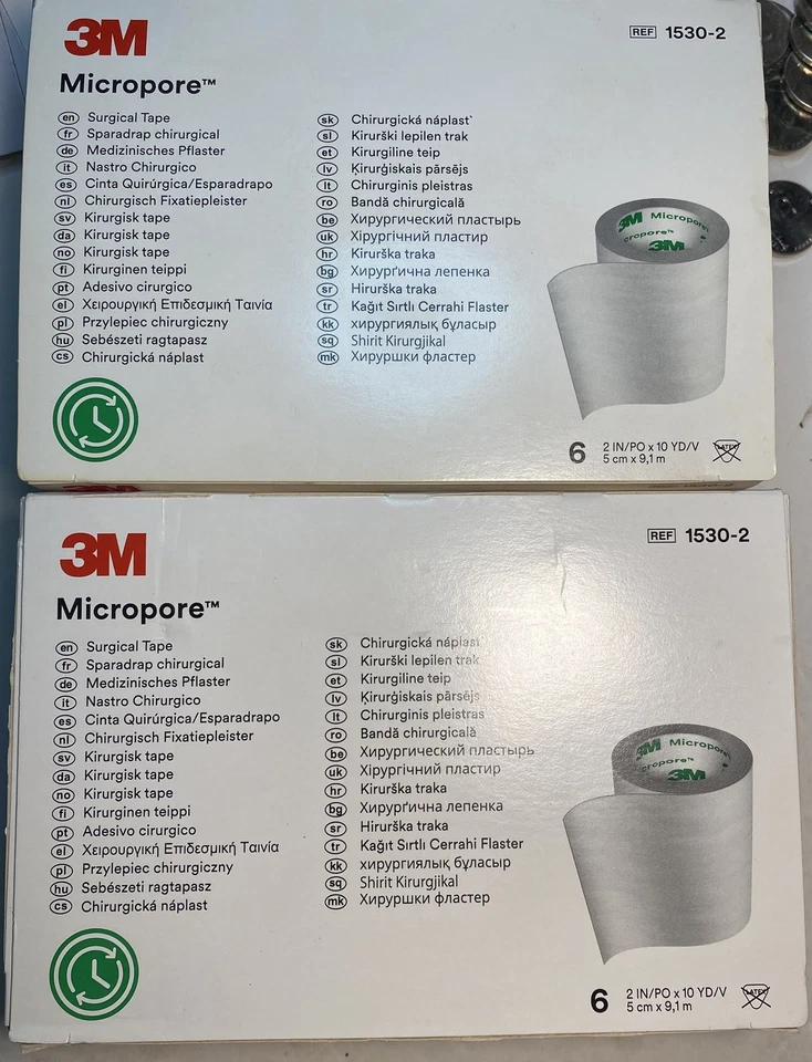 12 ROLLOS - 3M Cinta Médica Quirúrgica Microporos 2" x 10 yardas. Ref Modelo 1530-2 Foto 2 de 4