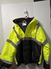 Safety Jacket J2021 Jacket Hood Hi Visibility Men's 4XL Work Gear ANSI 3 Type R