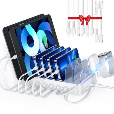 8-Port USB-C Charging Station for Multiple Devices, with 1 PD 20W Port Suppor...