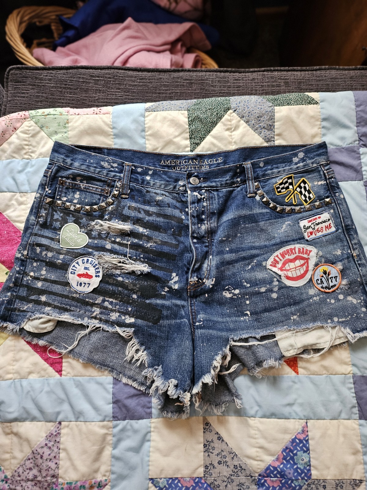 American Eagle Womens Patchwork Hippie 70s Cutoff… - image 1