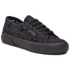 Superga Unisex Total Black Cotton 2750 Macrame Sneakers Size Women's 5 Men's 3.5