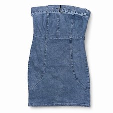 Hearts & Heels Blue Denim Strapless Bodycon Mini Dress Zip Accent Women’s S