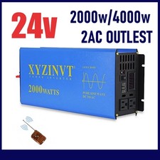 2000W/4000W Power Inverter Pure Sine Wave 24VDC to 120V AC Remote Converter NEW