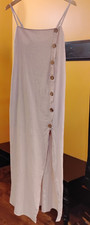 Women’s White Cotton Woven Maxi Sundress Square Neck Button Front Straps S