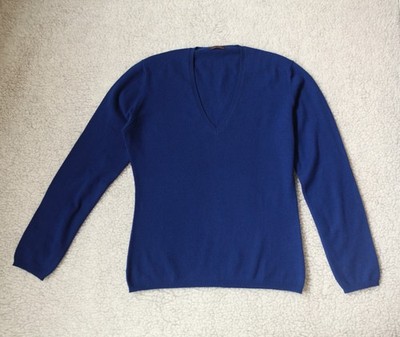 Ballantyne 100% Cashmere V-Neck Sweater Electric Blue Tailored Women L Scotland
