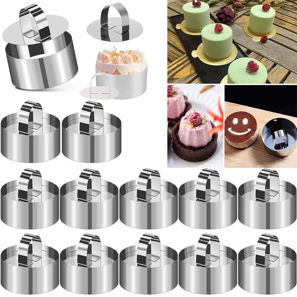 12 Stück Edelstahl Speiseringe & Dessertringe Set Dessertformen Backring Ø 8 cm