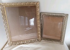 2 Vtg Gold Filigree Brass Ornate Embossed Photo Picture Frames MCM 16x13  12x10