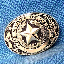 Texas Belt Buckle Western Star Flags Cowboy Cowgirl Vintage 80s USA   .DBD839